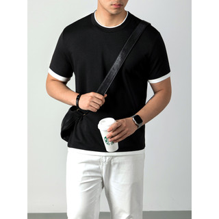 Camiseta masculina 60S amônia líquida nublada Modal falso de duas peças de manga curta camisa de fundo na moda cor-bloqu