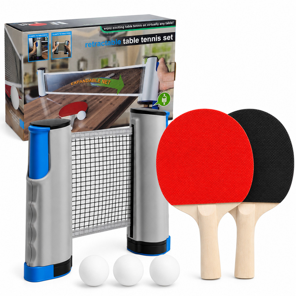 Kit Ping Pong Tênis de Mesa 2 Raquetes 3 Bolas Rede Retrátil Ajustável 170cm Fácil de Montar