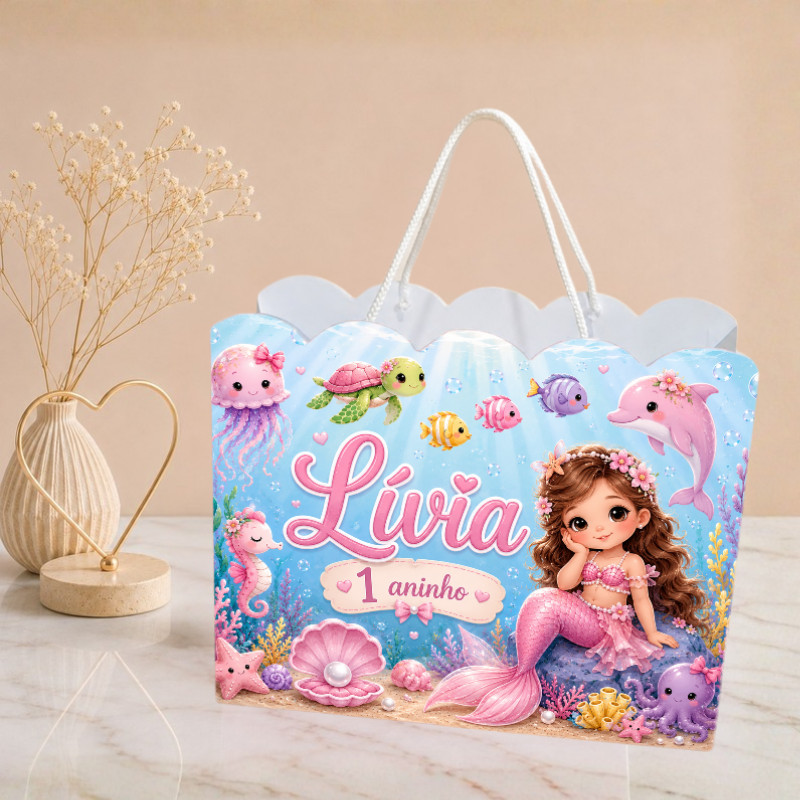 Sacolinha Fundo do Mar menina Personalizado | Sacolinha | Mimos | Lembrancinha | Aniversário Jardim PEGUE E MONTE
