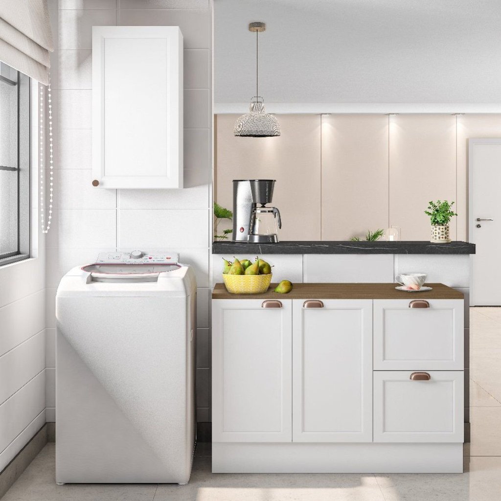 Cozinha Modulada 2 Peças 3 Portas 2 Gavetas Balcão com Tampo Unna Yescasa Branco