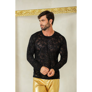 Camiseta Masculina JotaVê Manga Longa em Renda Floral Blusa Moda Casual Confortável