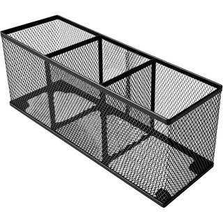 Porta-lápis de malha metálica, organizador de mesa espaçoso com 3 compartimentos para canetas, pincéis de maquiagem, ute