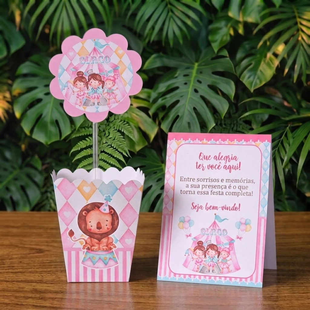 Centros de mesa + Plaquinhas CIRCO ROSA MENINA lembrancinhas personalizadas mimos aniversario infantil decoração mimos