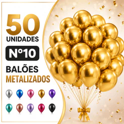 50 Balões Metalizados Nº 10 para Decoração de Festa Aniversário, Casamento, Chá Revelação e Eventos