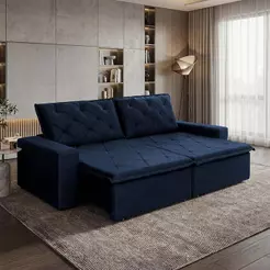 Sofá Cama Bangkok Sem Caixa 2,10m Retrátil e Reclinável Com Molas Velut Azul- King House