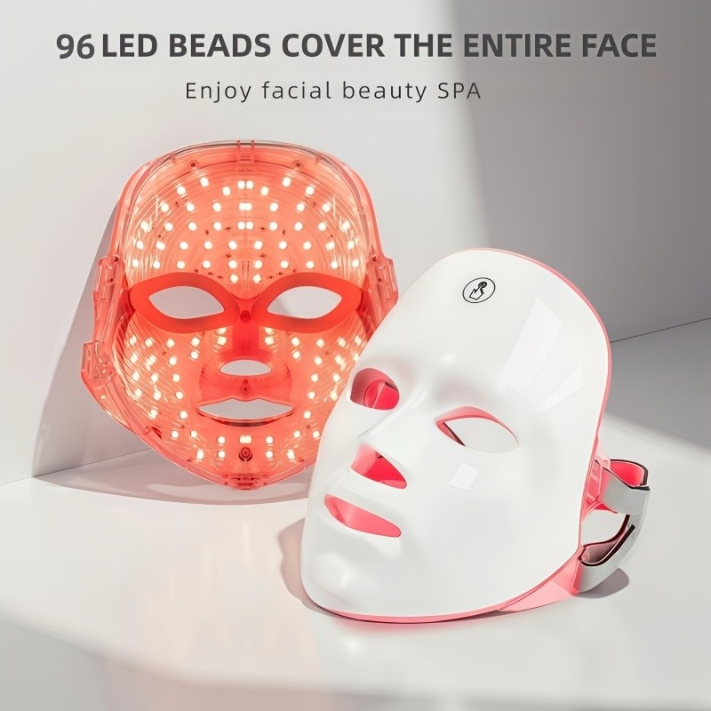 [Instrumento de Beleza Facial LED] Instrumento de Beleza Facial LED de 7 Cores - Ferramenta de Cuidado Facial Alimentada
