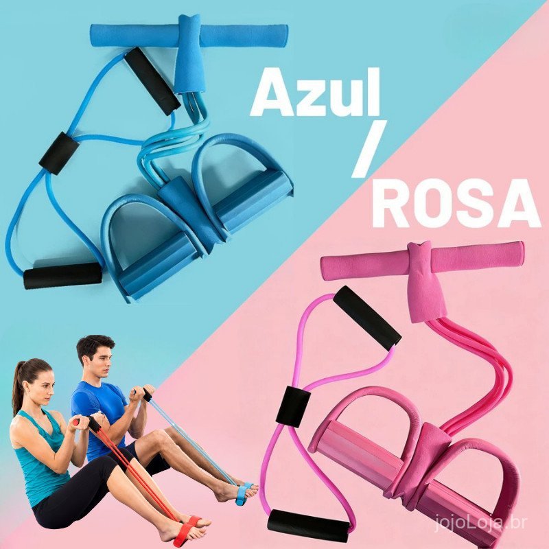 KIT Elástico Extensor Para Exercícios Em 8 + Aparelho Fitness Para Abdominal Ginastica