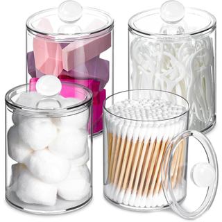 XIPENGKEJI Conjunto de 4 Potes para Cotonetes, Conjunto de Potes de Farmácia com Tampas para Cotonetes, Bolas de Algodão