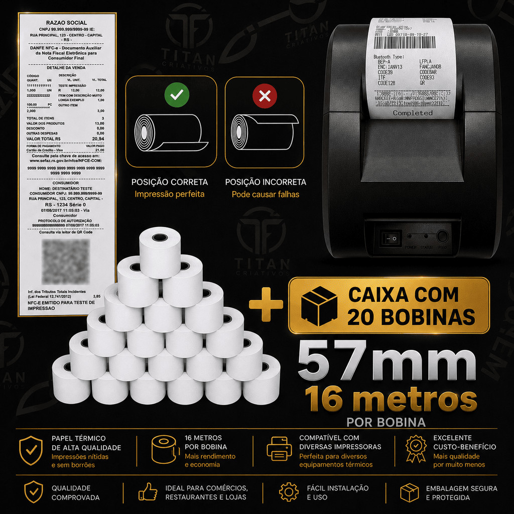 Mini Impressora Bluetooth Termica 58mm + 20 Bobinas Lisa