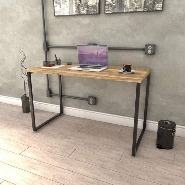 Escrivaninha Mesa Escritório Office Estilo Kuadra 120cm Industrial Carvalho Marrom Carvalho
