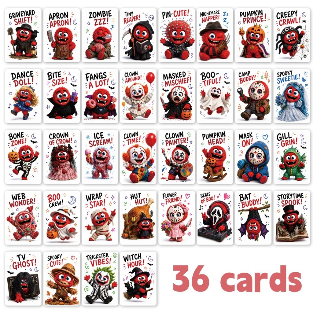 36 peças não repetitivo vermelho pequeno monstro coleção de Halloween cartão personagem de terror dos desenhos animados 