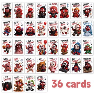 36 peças não repetitivo vermelho pequeno monstro coleção de Halloween cartão personagem de terror dos desenhos animados 