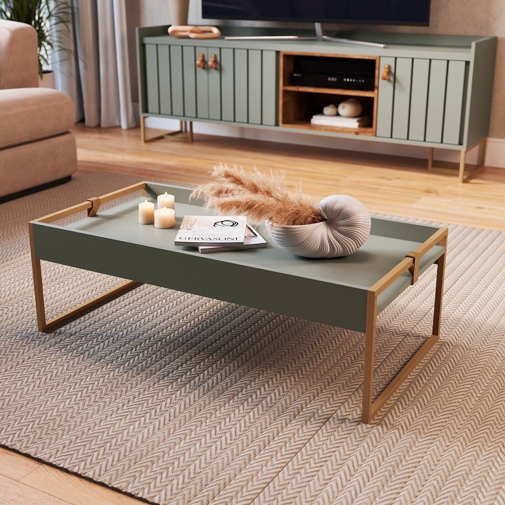Mesa Centro Retangular para Sala de Estar 30cm x 48cm x 93cm Columbia Verde Vert