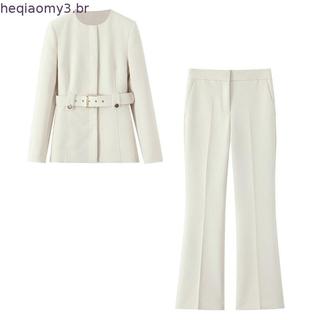 2025 Outono Novo Estilo Feminino Blazer Cinto Slim-fit8585593 Calças largas8583593 Conjunto de conjunto de conjunto