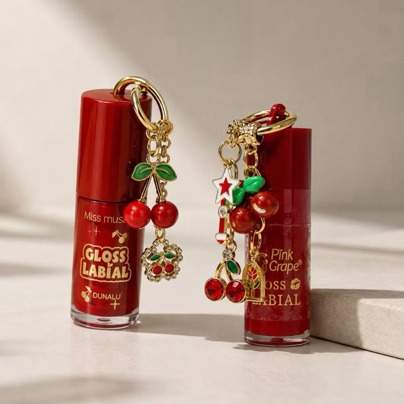 Kit Gloss Labial Cherry Bomb Lançamento Cereja Chaveiro Brilho Hidratante Pingente Cereja