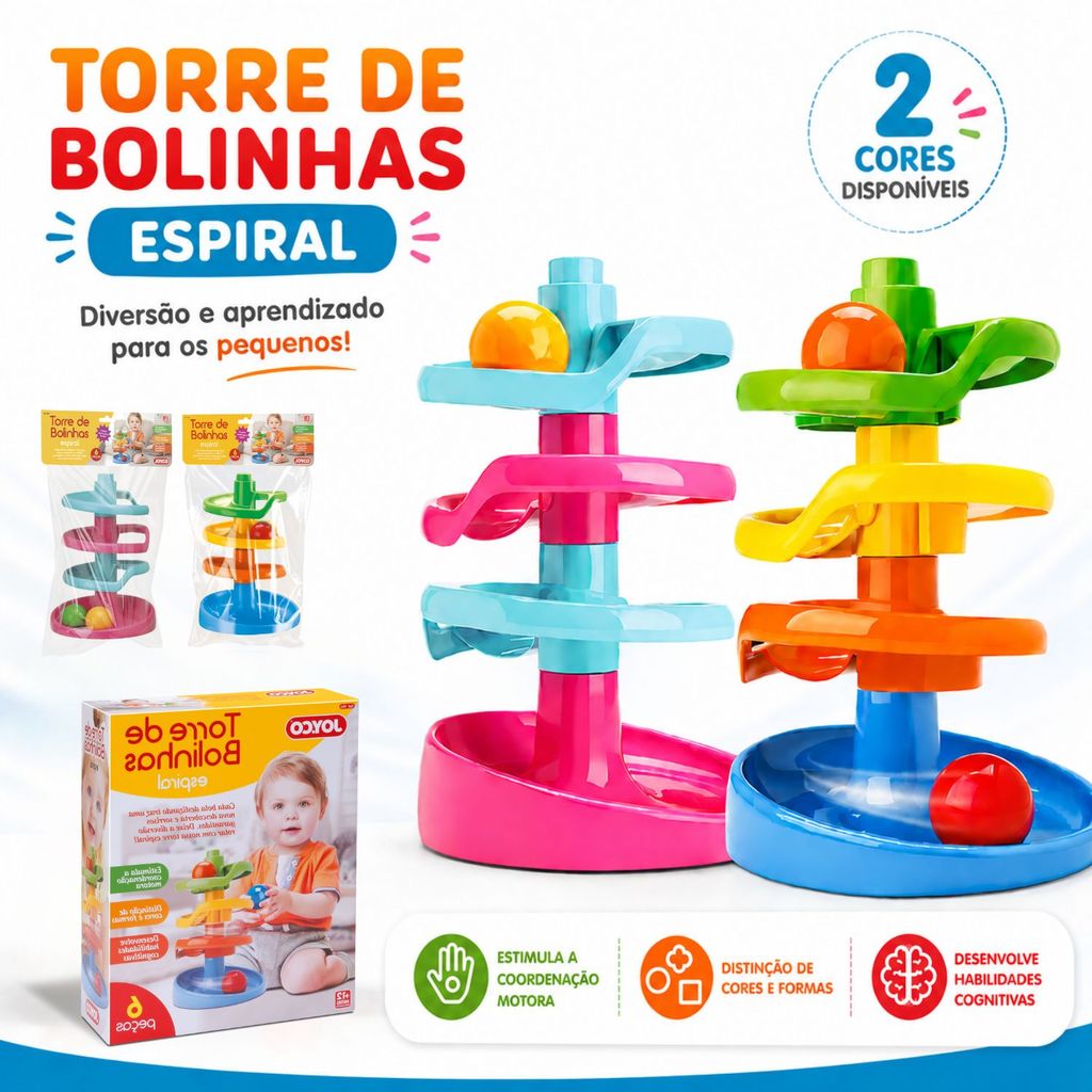 Brinquedo Infantil Torre Espiral de Bolinhas Rotativa Montessori para Bebês - Desenvolvimento Infantil