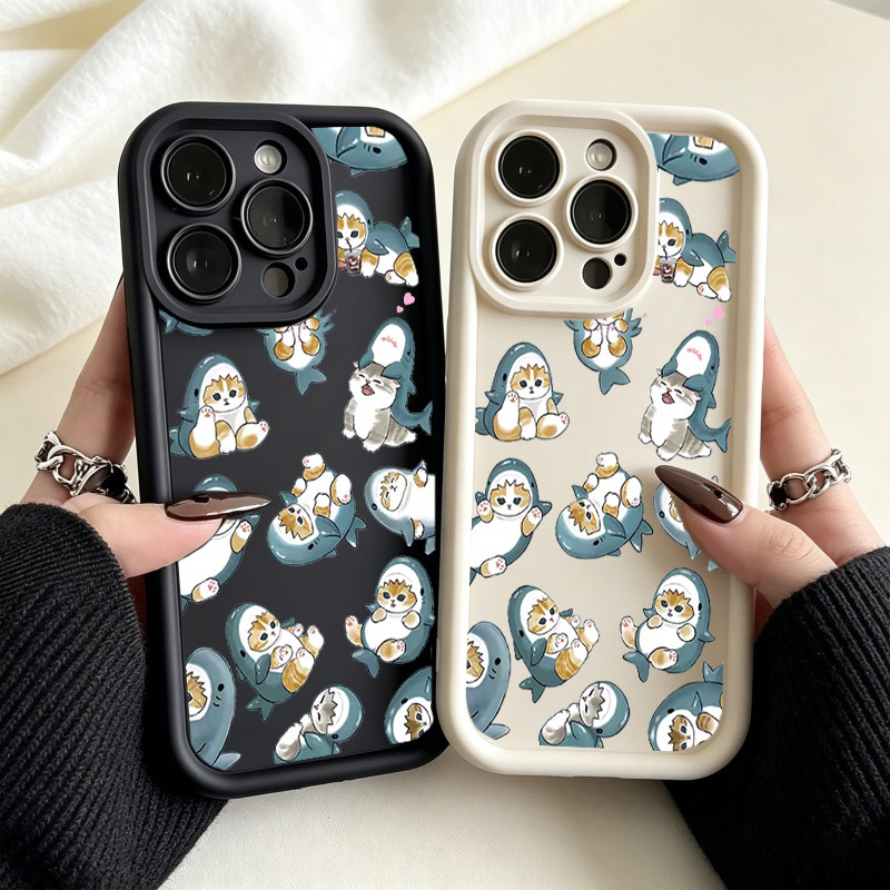 Capa De Telefone Gato Tubarão Dos Desenhos Animados Para Samsung Galaxy A17 A07 A14 A25 A54 A56 A36 A26 A24 A14 A15 A12 