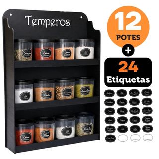 Suporte Porta Temperos Condimentos Prateleira Parede Cozinha Organizar 12 Divisórias Pote…