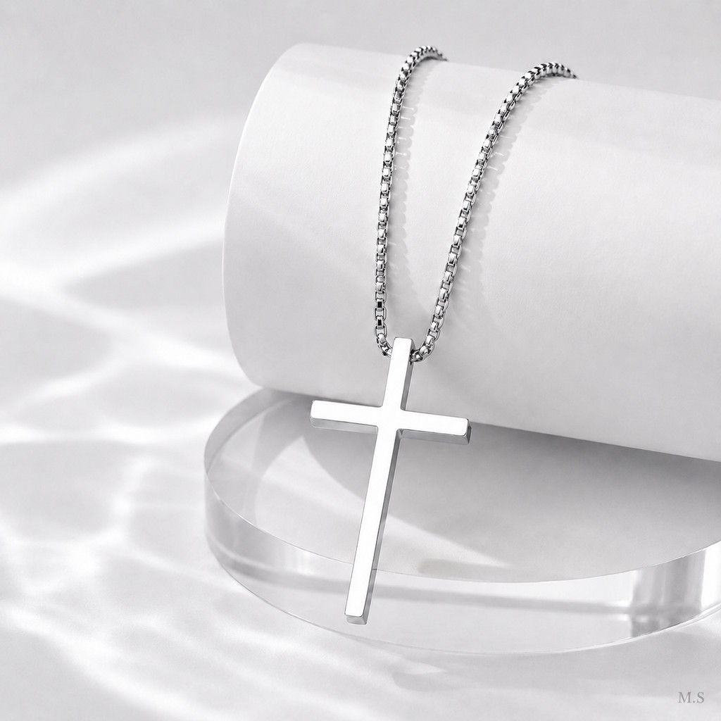 Colar Masculino com Pingente Cruz Minimalista 60cm em Aço Inoxidável Preto Dourado ou Prata — imagem 2 de 2