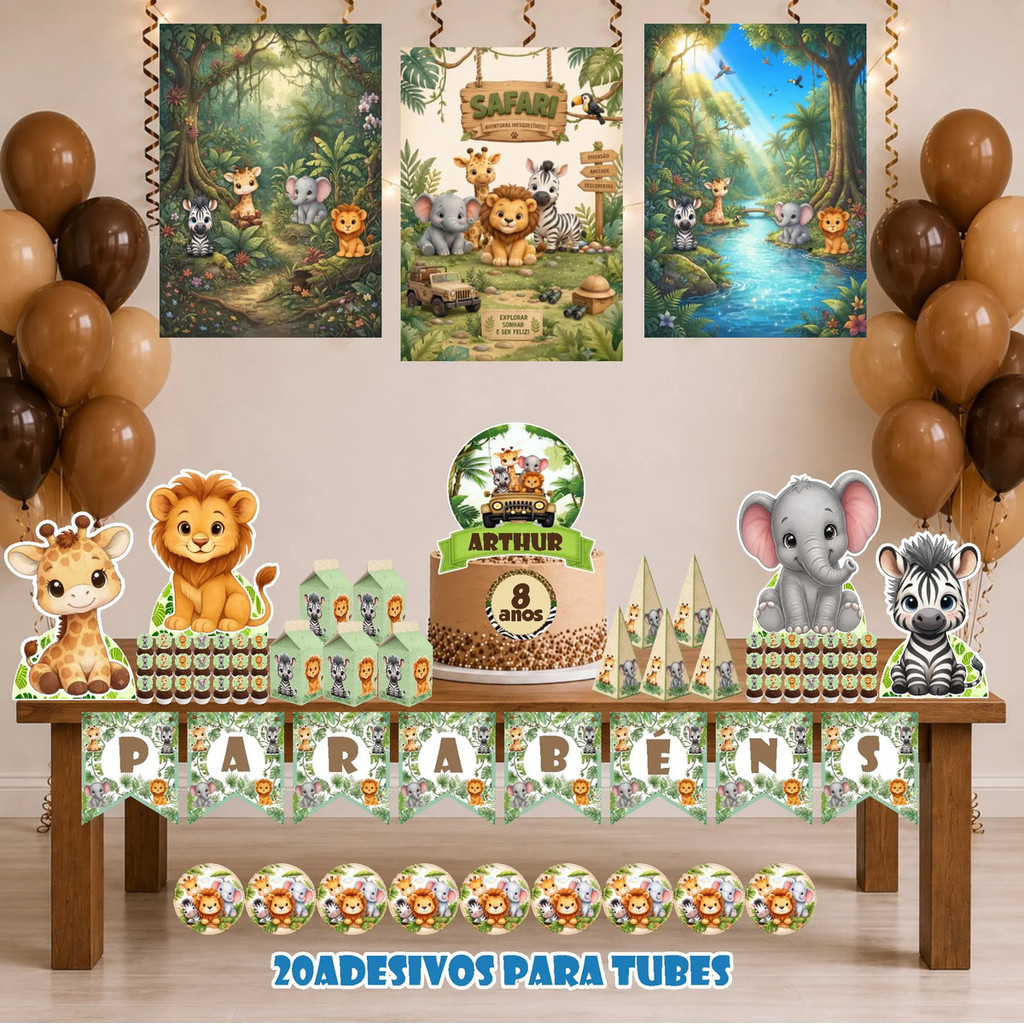 Kit Festa Safari Menino Decoração Aniversário Só Um Bolinho