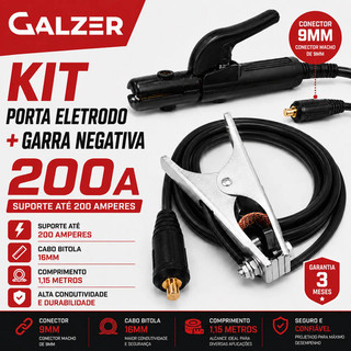 Kit Porta Eletrodo + Garra Negativa 200a Conector 9mm Solda CAbo bitola 16mm P Maquina Solda Inversora Pronto p uso