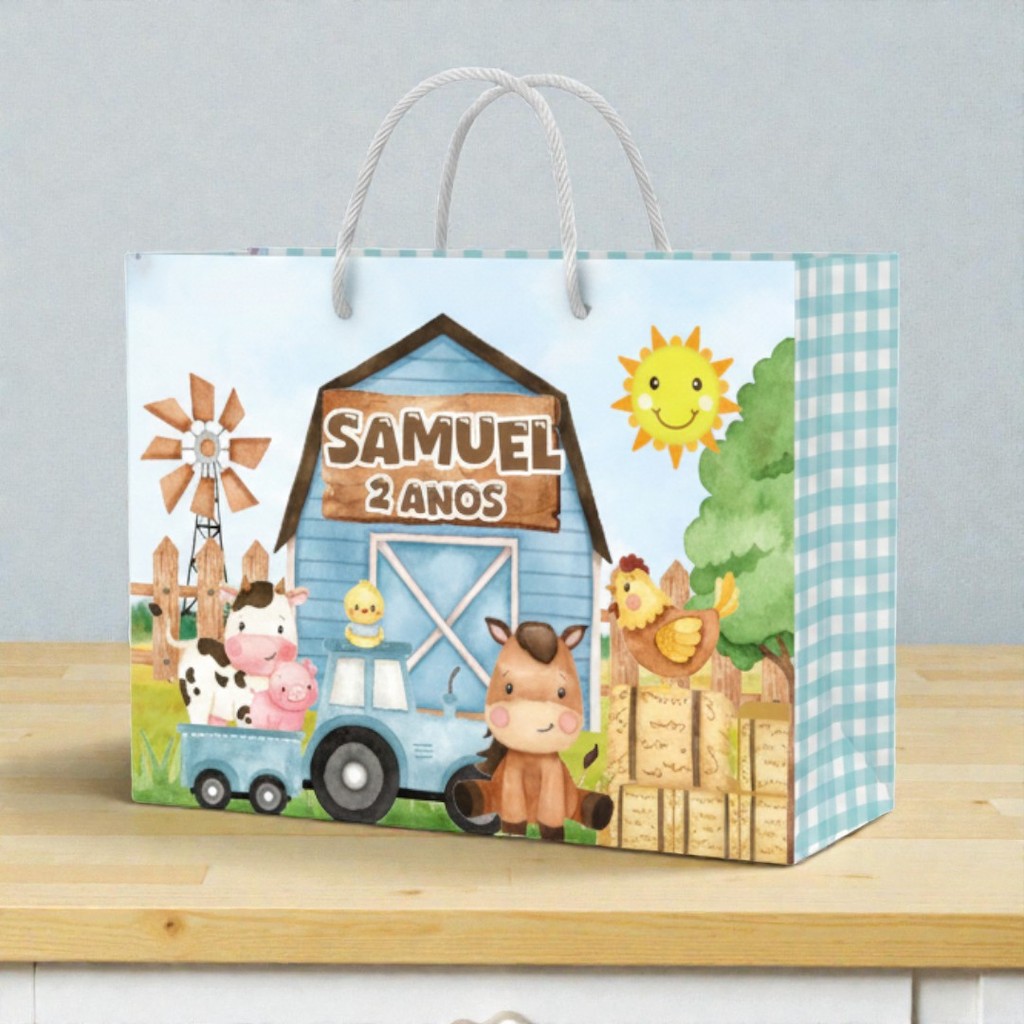 SACOLA  FAZENDINHA AZUL  Personalizado | Sacolinha | Lembrancinha | Mimos | Aniversário FAZENDINHA AZUL