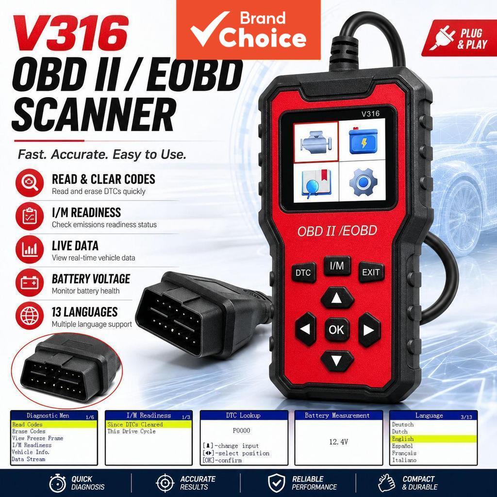 Leitor De Código V316 Obd2 , Scanner De Diagnóstico De Carro , Verificação De Motor Com Ferramenta De Teste De Tensão De