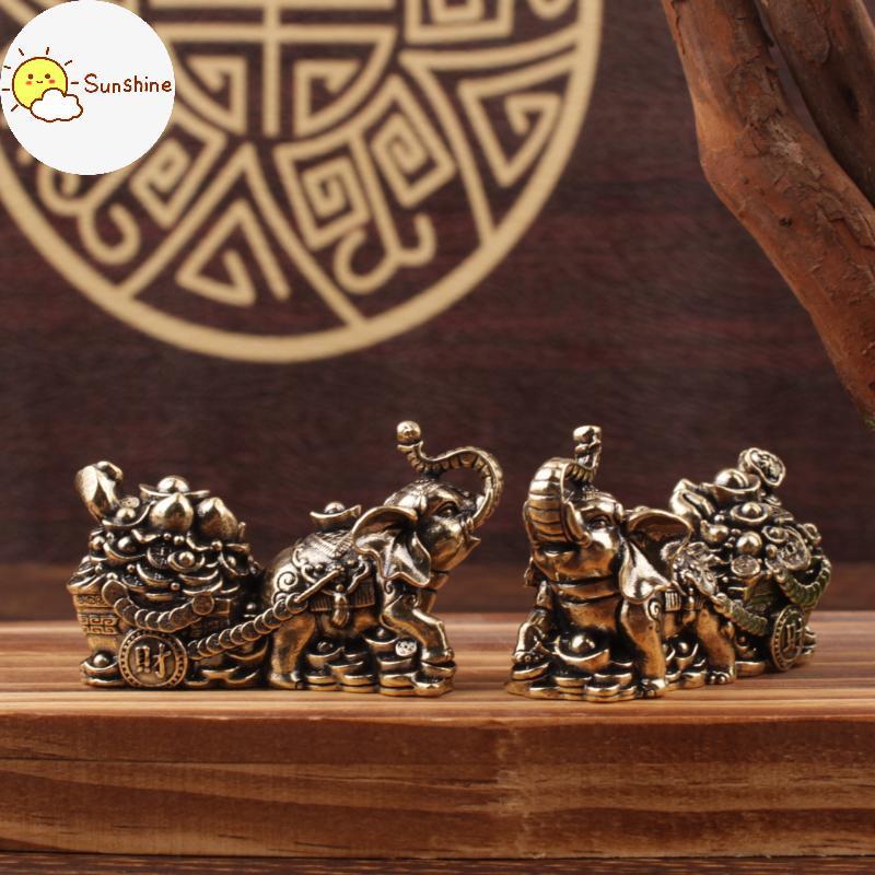 OMS Ornamento De Latão Elefante E Tigela De Tesouro Puxar Carrinho Peça De Destaque Para Decoração De Casa Mesa De Sala