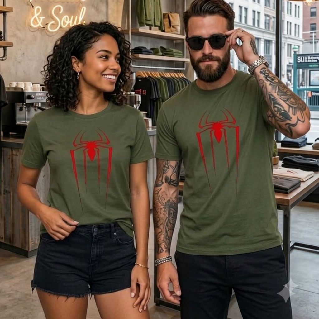 Camiseta Masculina Estampada Design Aranha Casual Algodão Premium Estilo Urbano Confortável Corte Tradicional