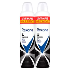 Kit 2 Desodorante Antitranspirante Aerosol Feminino Rexona Invisible 72 horas 250ml Leve Mais Pague Menos