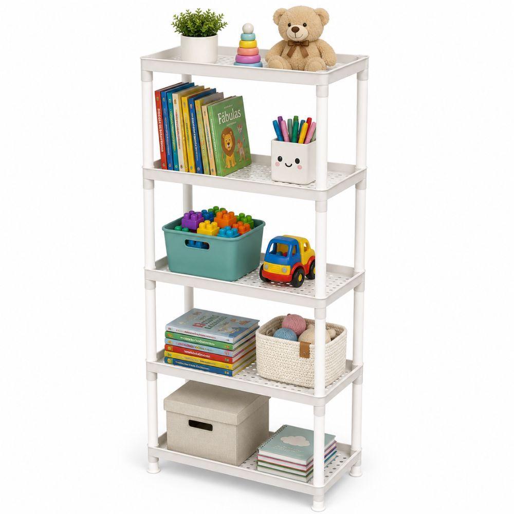 ESTANTE ORGANIZADORA 5 ANDARES ALTA PRATELEIRA MULTIUSO PLÁSTICA PORTA LIVROS BRINQUEDOS OBJETOS QUARTO LAVANDERIA