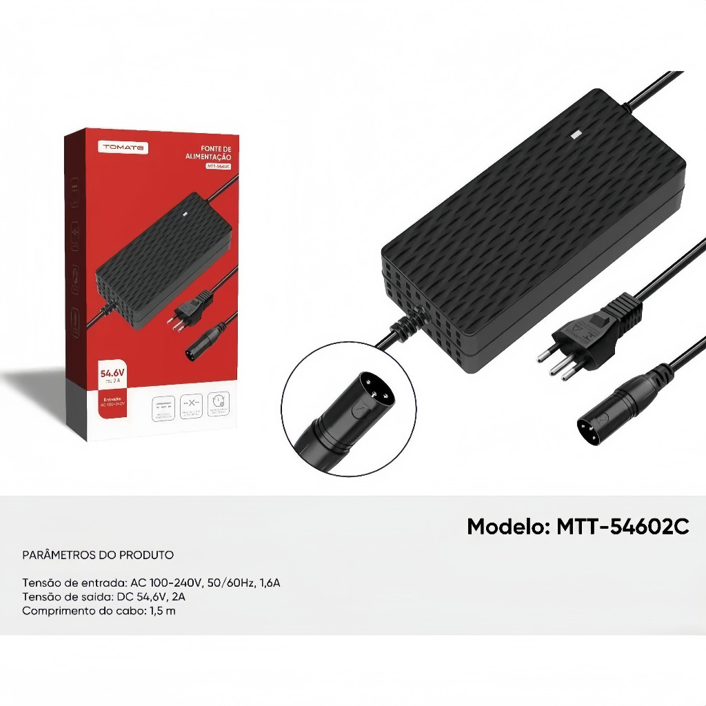 Fonte Carregador Para Bicicleta Scooter moto Elétrica 54.6v 2a Bivolt MTT-54602C
