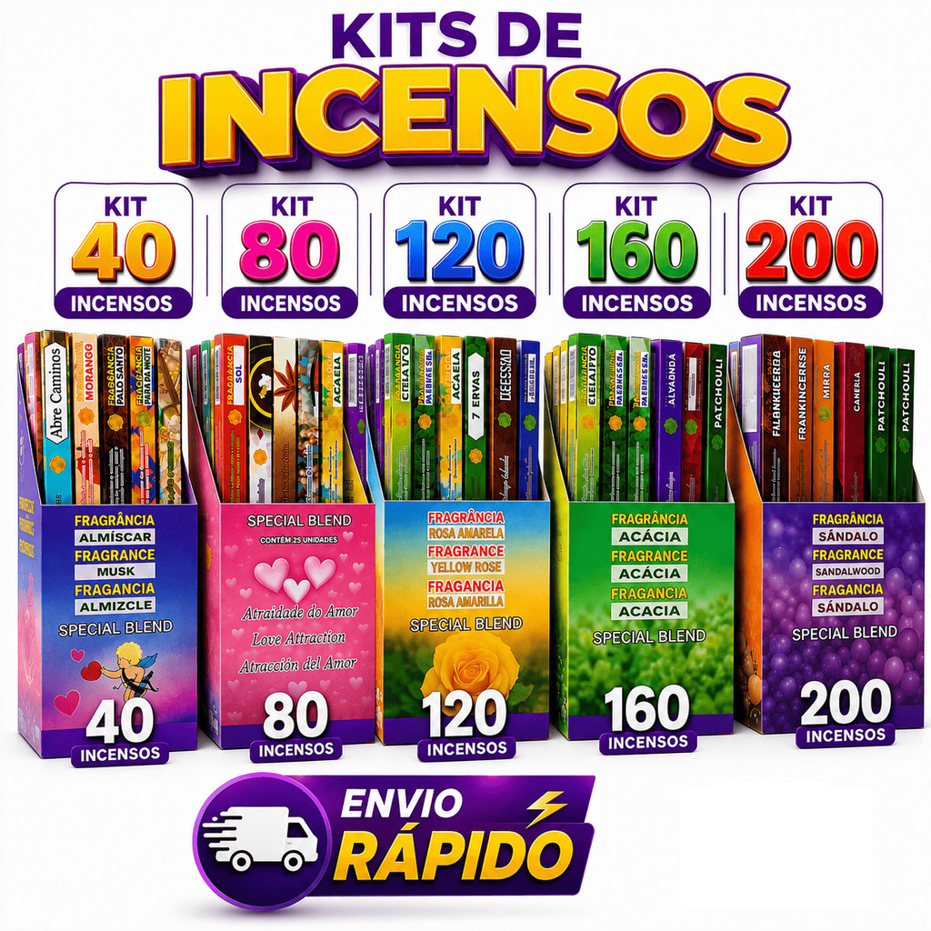 Kit Incenso Natural Aromas Variados 40 80 120 160 200 Varetas 5 10 15 20 25 Caixas