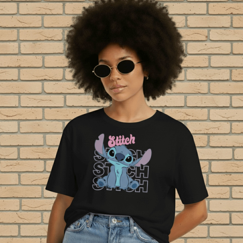Camiseta Estilosa Feminina Masculina Unissex   Personagem Stitch Estilosa 100% Algodão Casual ENVIO IMEDIATO