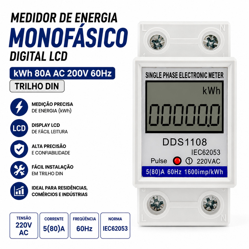 Medidor De Consumo Eléctrico Monofásico 220V 60A/80A - Para Hogar E Instalaciones Profesionales Monitor De Energía