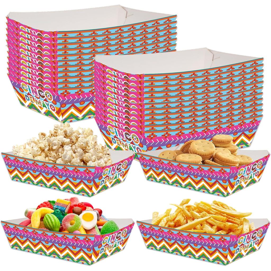 Decorações para o Cinco de Mayo, 50 Peças de Bandejas para Comida do Cinco de Mayo, Pratos Descartáveis para Servir em F