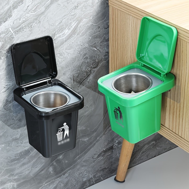 Cinzeiro criativo de lata de lixo montado na parede (com tampa cinza Anti-voador), Mini cinzeiro Vertical de mesa, enfei