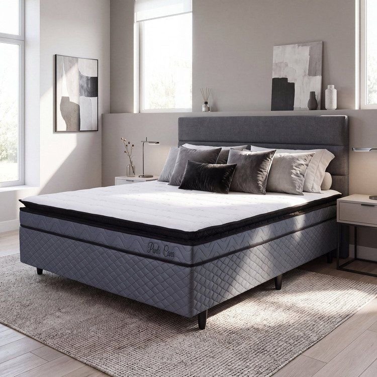 Cama Box Casal Punta Cana D33 Cinza Hellen Colchões Casal