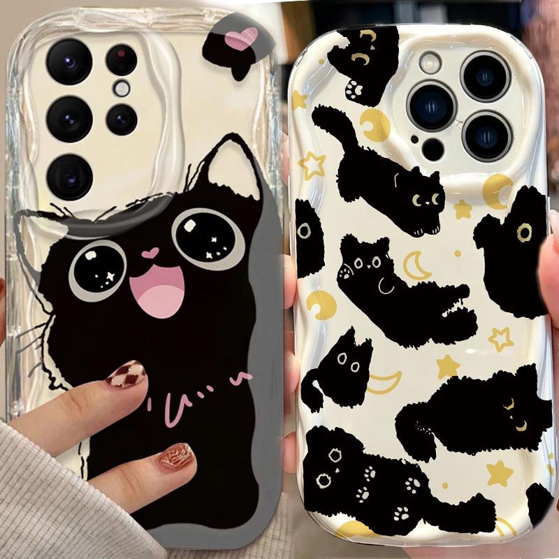 Olhos Grandes Lua Estrela Gato Bonito Invólucro Para Samsung Galaxy A17 A07 A55 A35 A27 A56 A36 A26 A16 A06 A15 A54 5G C
