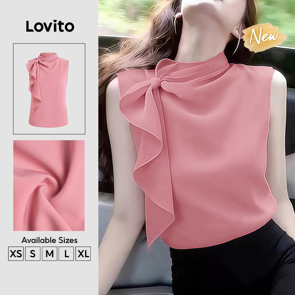 (New Arrival) Lovito Blusa Elegante Estilo Y2k Com Drapeado E Nó Rosa Para Mulheres Para Primavera/verão TKK8P1D277