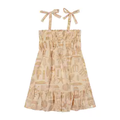 Vestido Infantil Menina Alças Com Laços Elian Bege