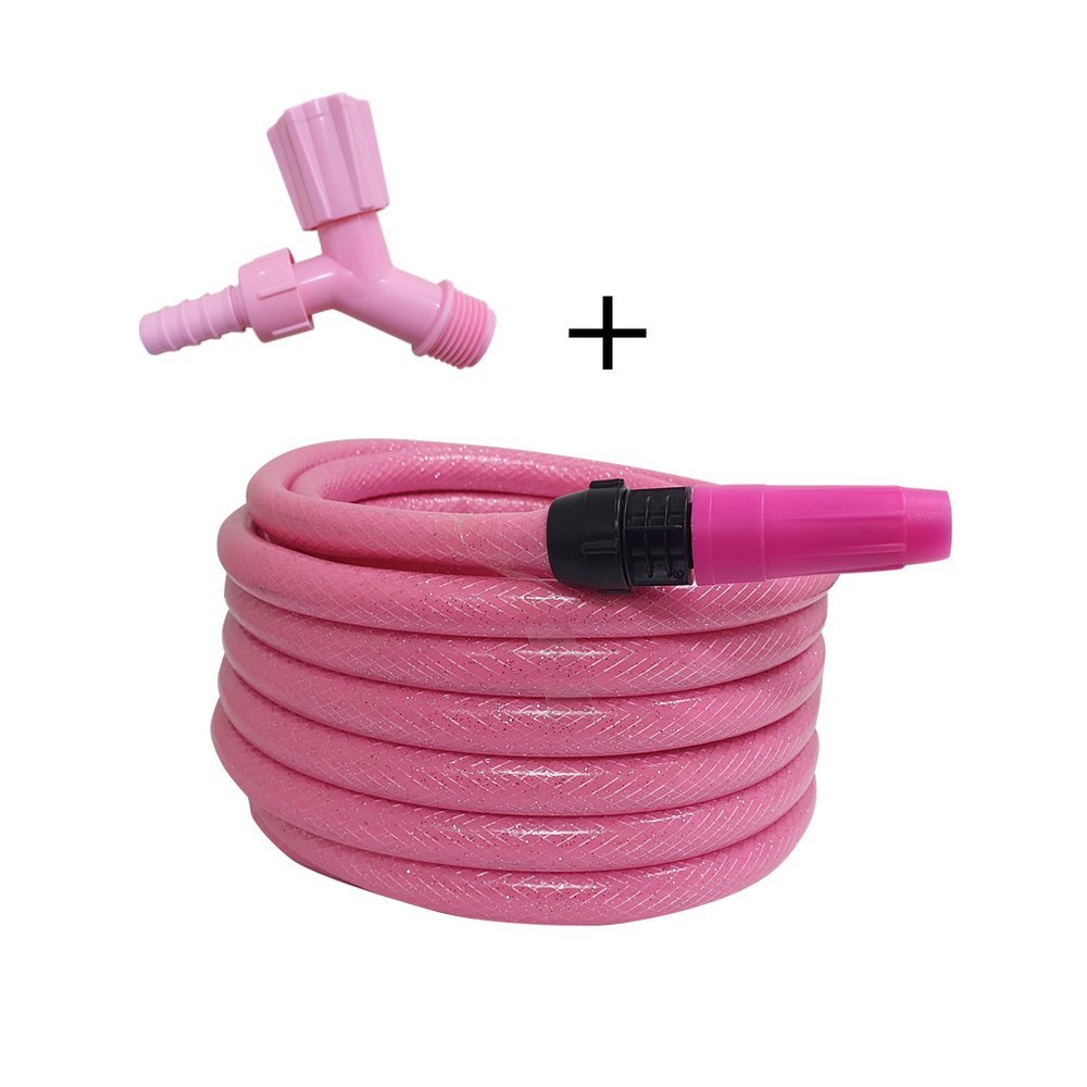 Mangueira Jardim Trançada Rosa Glitter - Super Resistente Pronta para o uso 7/16" X 1,5mm 10 Metros