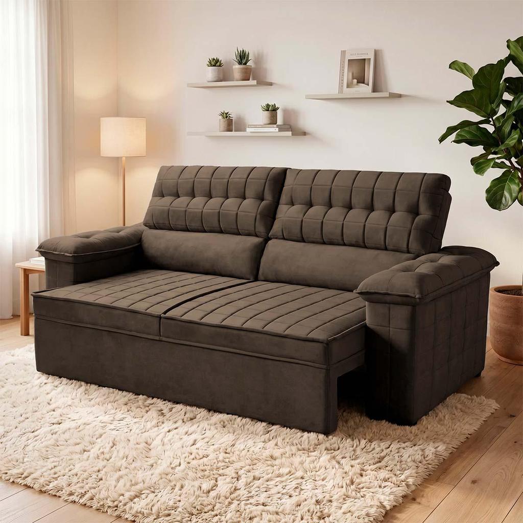 Sofá Retrátil Reclinável 2 lugares com molas 1,80m Quantum Suede Velut Marrom - King House
