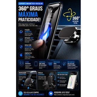 Suporte Veicular Celular Magnético 360° Carro Gps