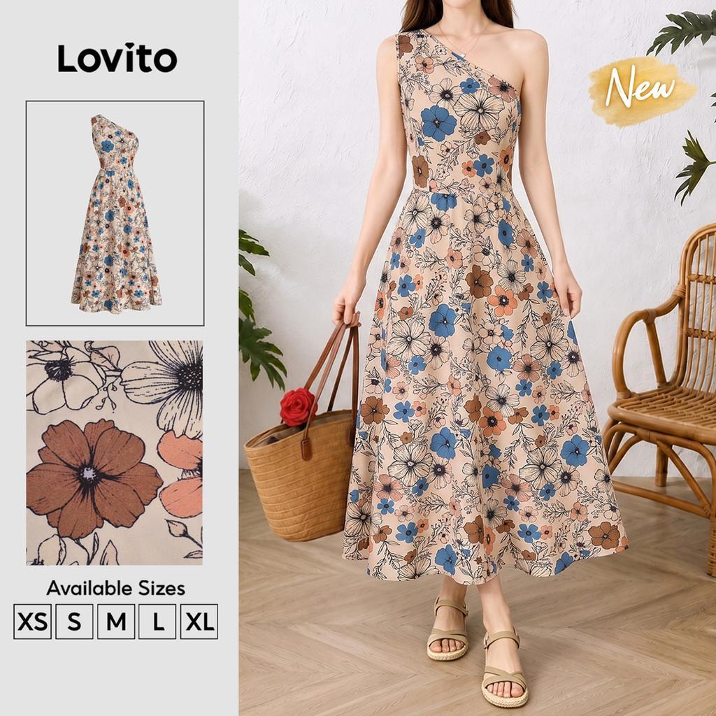 (New Arrival) Lovito Vestido Boho Flores Estilo Resort Vestido de Primavera/verão Assimétrico para mulheres DRB202P2D147
