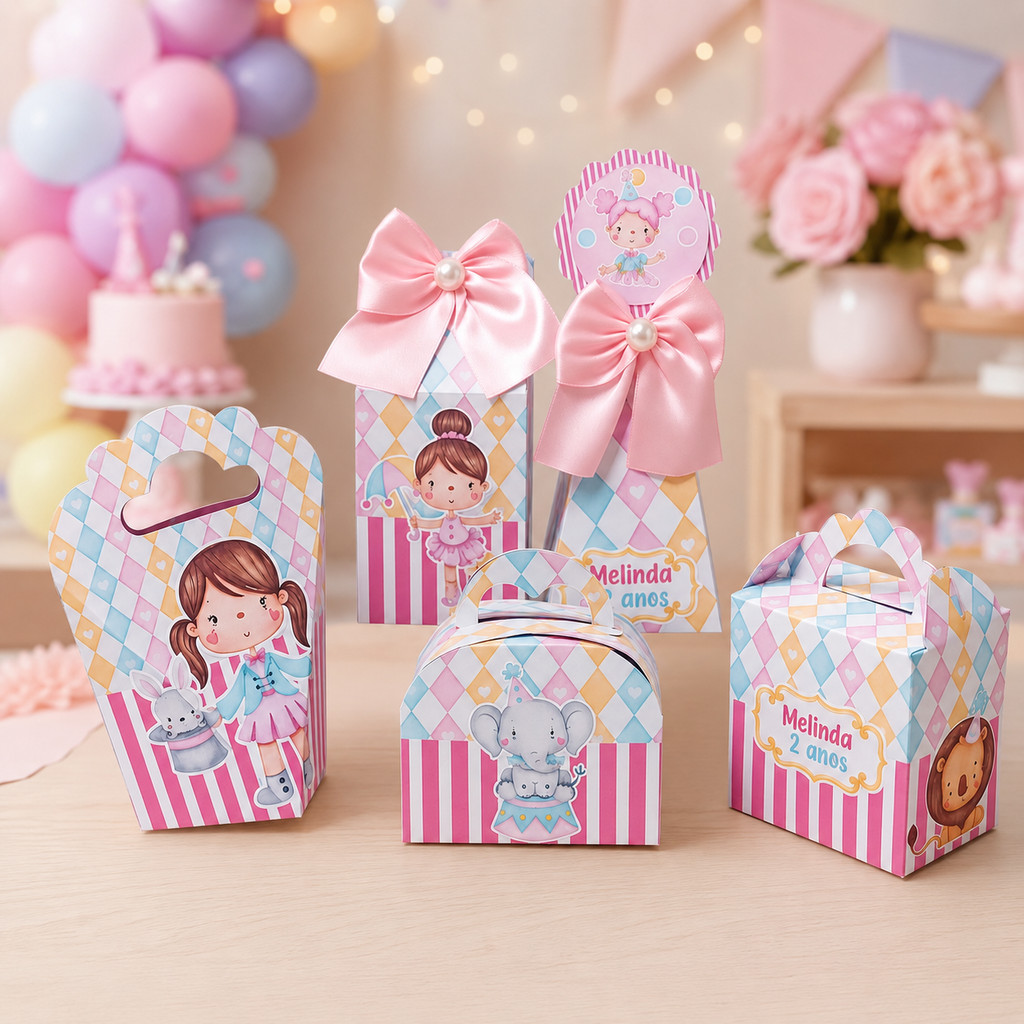CIRCO ROSA Kit Festa Menina Lembrancinhas Personalizadas Caixinhas para Festa Infantil