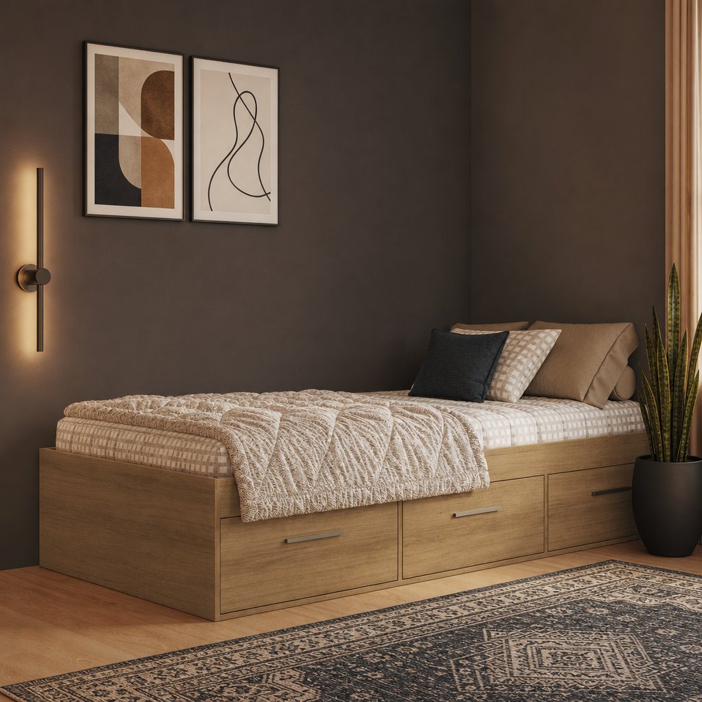 Cama de Solteiro com 3 Gavetas Genebra Mel Mel