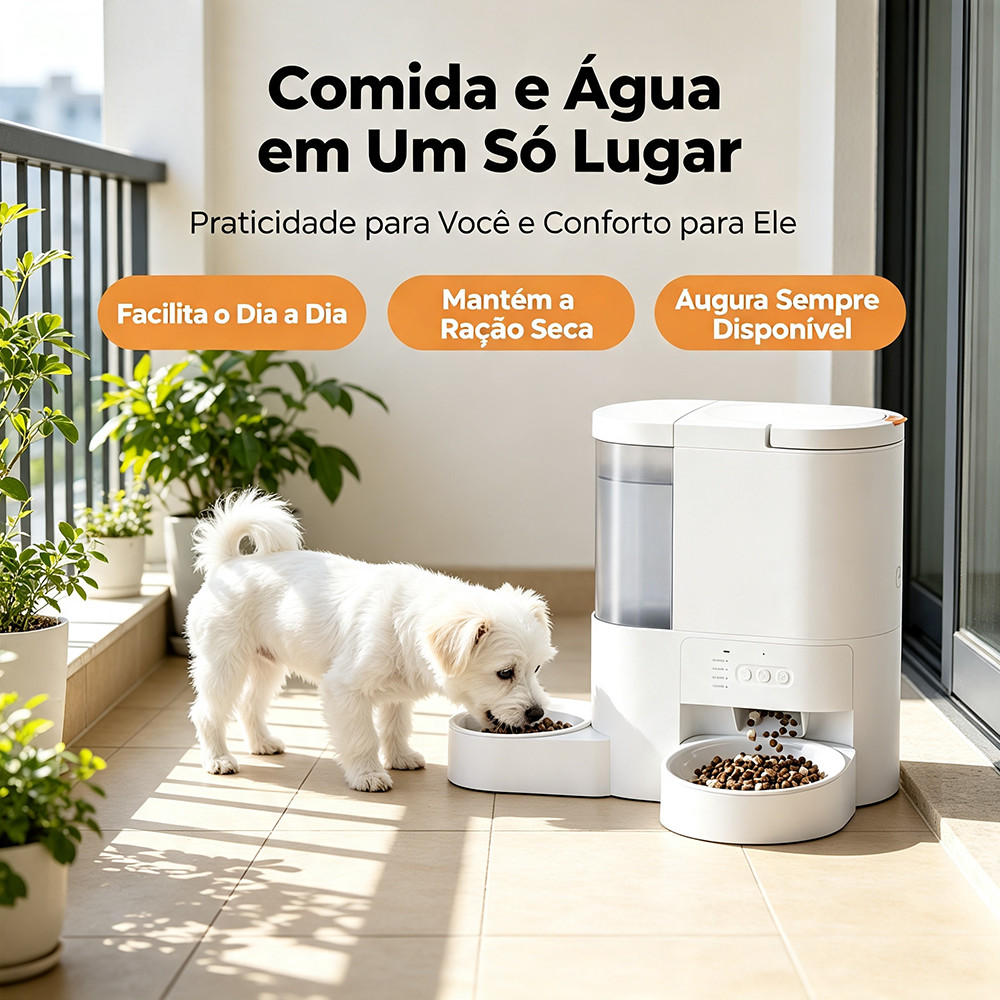 Newpet Bebedouro e Comedouro Automático 2 em 1 para Cães e Gatos | Controle de quantidade Filtro Etapas com 2.4G/5G