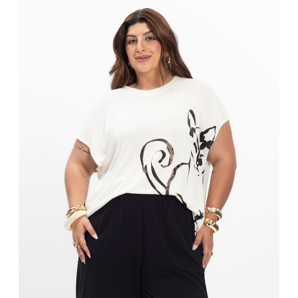 Camiseta Feminina Plus Size Secret Glam Bege