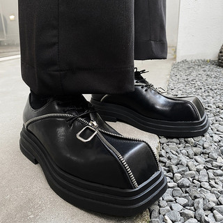 Nicho sapatos masculinos de sola grossa dedo do pé quadrado sapatos de couro masculino aumentado Punk único zíper estilo